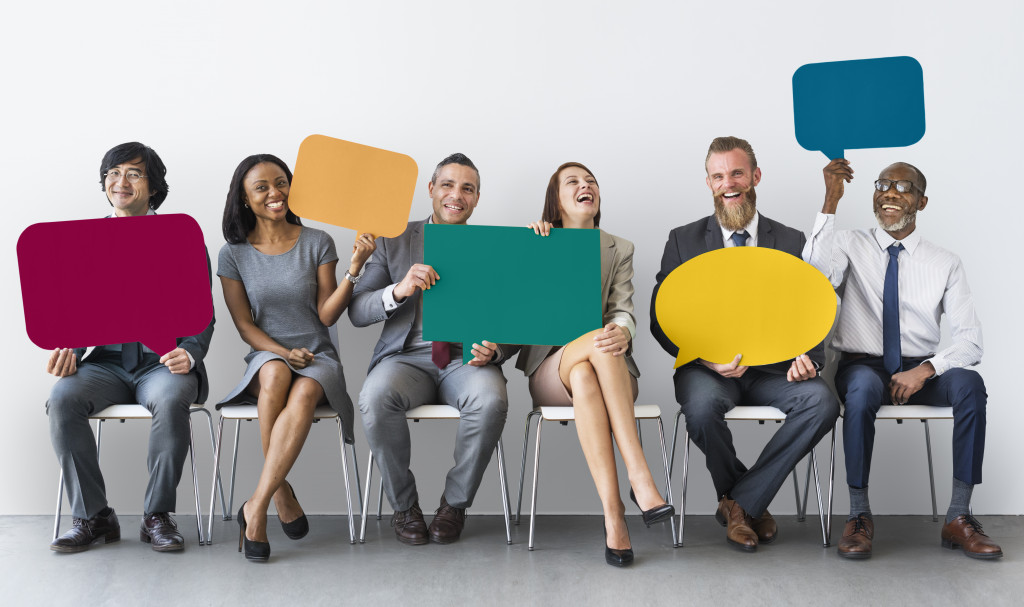 employees with voice card concept