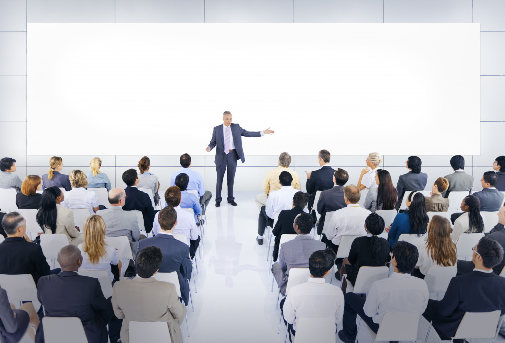 presenting in front of many people
