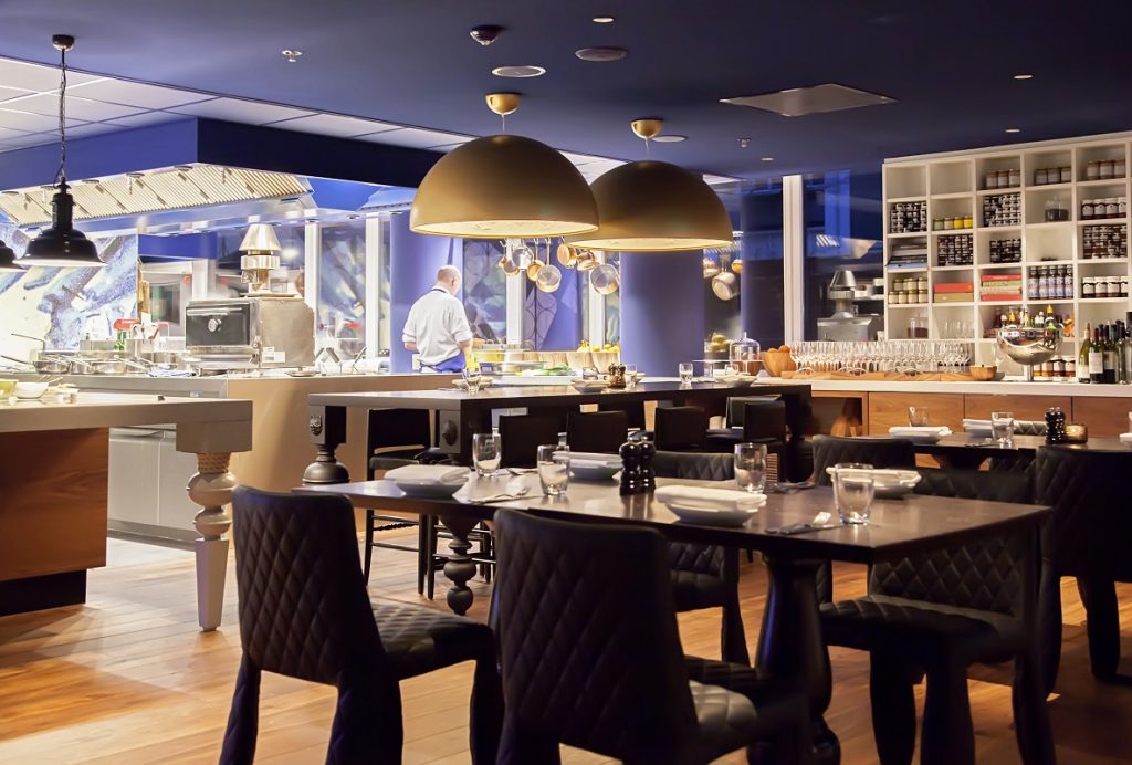 modern restaurant with kitchen